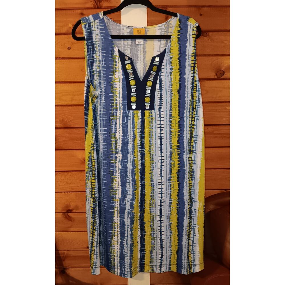 Ruby Rd. Large Colorful Striped embellished  Beaded Stones and Shells Dress